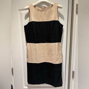 Banana Republic Lined Linen Black and Tan Colorblock Midi Sheath Dress